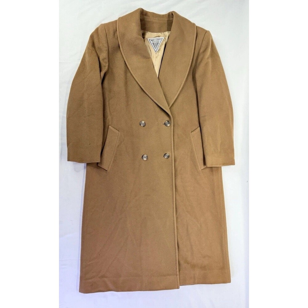 Marvin Richards Camel Hair Long Coat Mens XL Vtg USA Made Double Breasted Tan